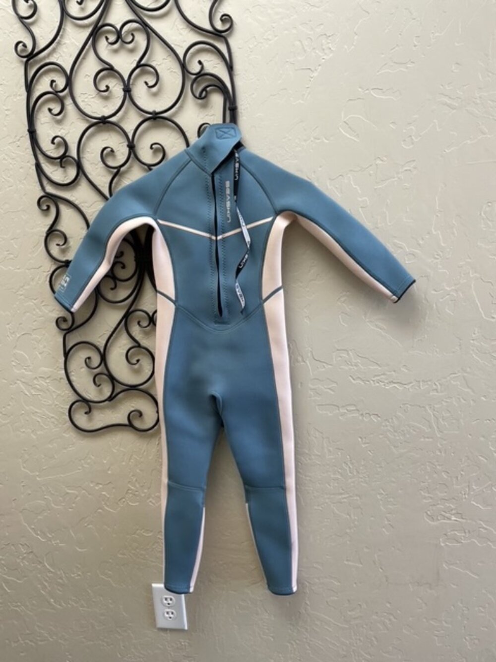 Seaskin kids blue/peach front zip full wetsuit